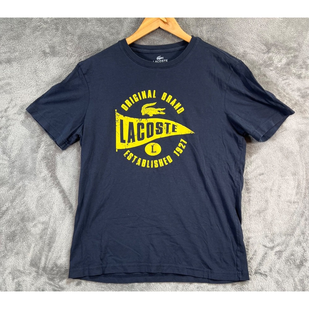 Lacoste T Shirt Mens 4 Medium Navy Blue Logo Graphic Tee Retro Logo Preppy